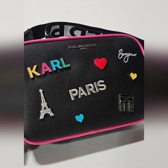 NWT Karl Lagerfeld Black Crossbody Bag with Pink Accents - Picture 4 of 8
